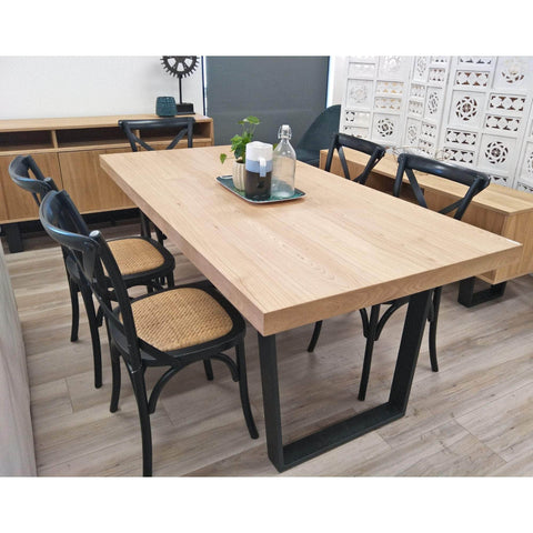 Dining Table 180Cm Elm Timber Wood Black Metal Leg - Natural