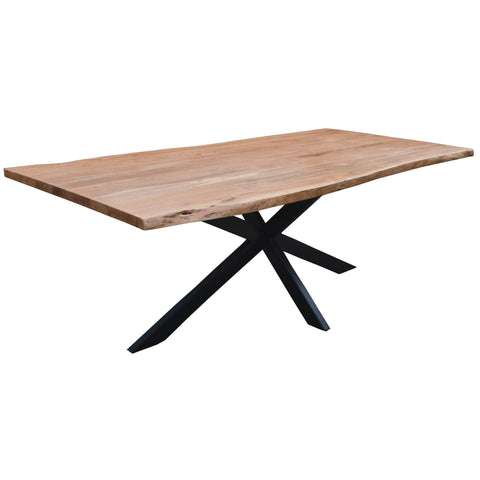 Dining Table 210Cm Live Edge Solid Acacia Timber Wood Metal Leg -Natural