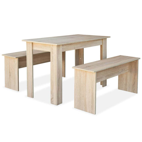 Dining Table and Benches 3 Pieces Chipboard Oak