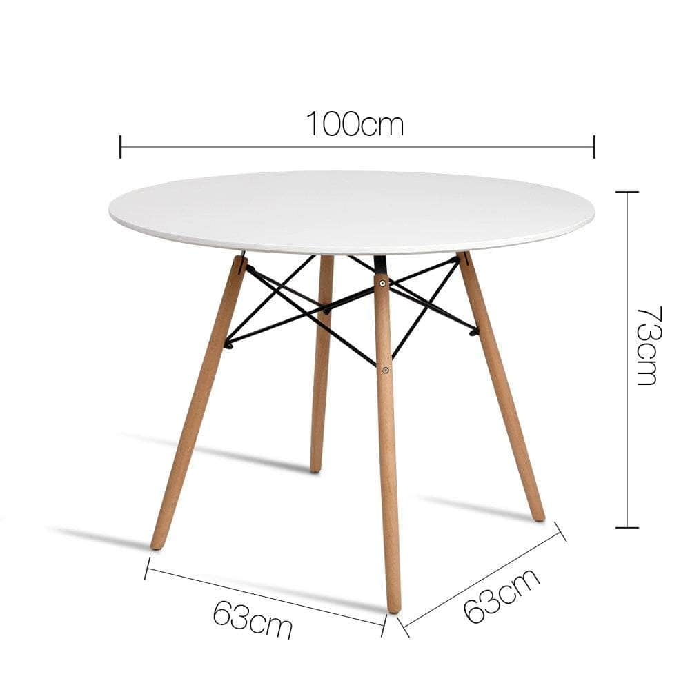 Dining Table Round White 4 Seater 100Cm