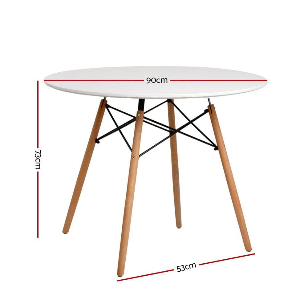 Dining Table Round White 4 Seater 90Cm