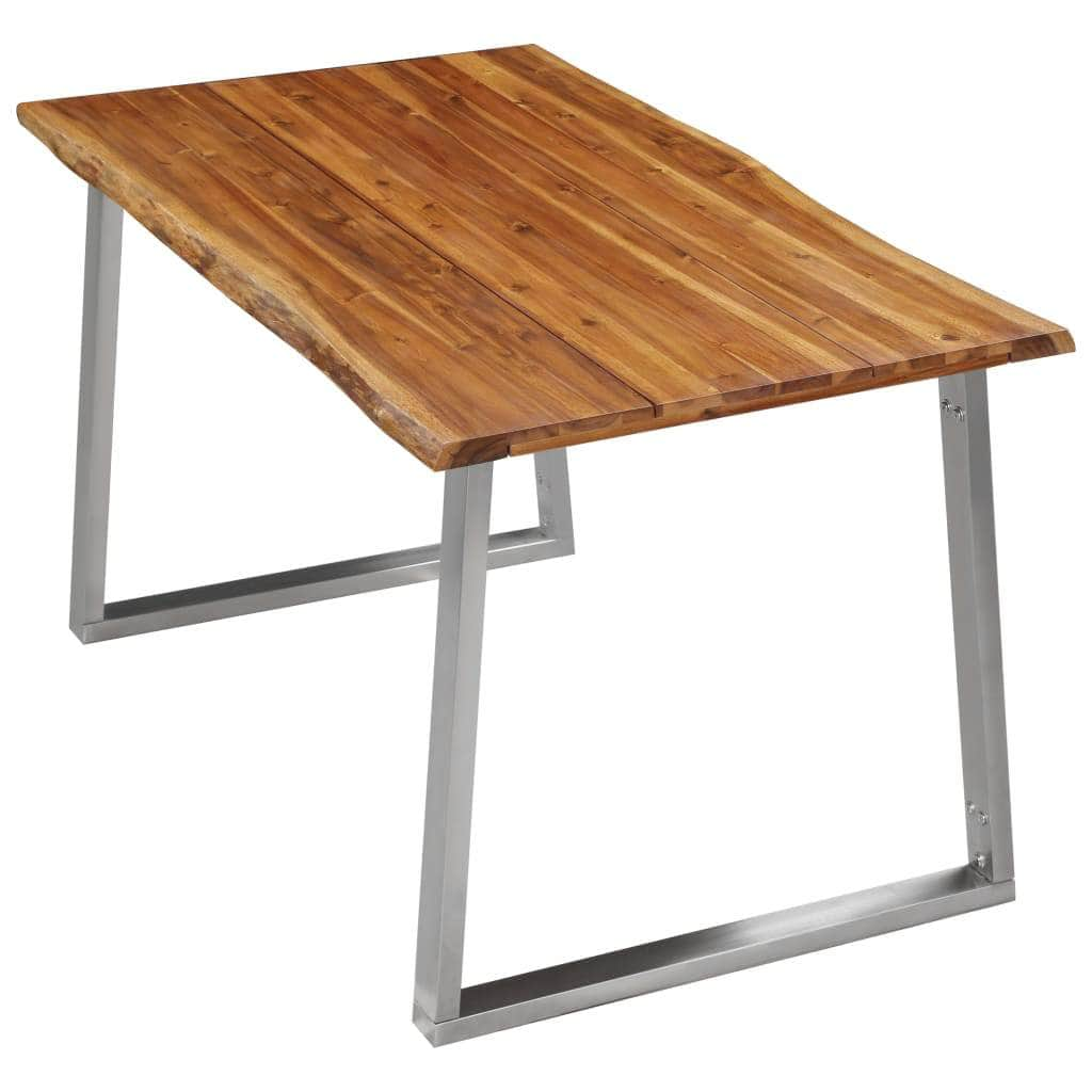 Dining Table Solid Acacia Wood, Stainless Steel