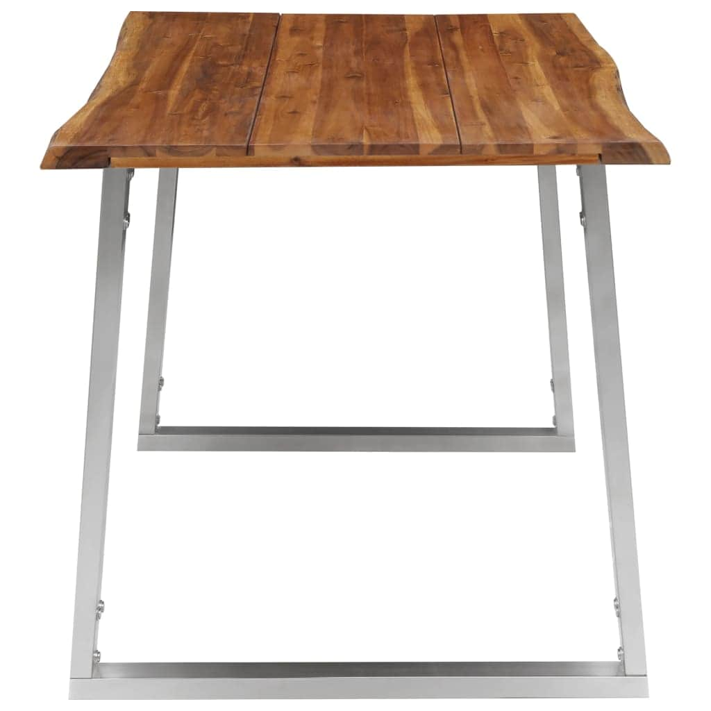 Dining Table Solid Acacia Wood, Stainless Steel