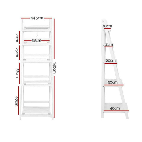 Display Shelf 5 Tier Wooden Ladder Stand Storage Book Shelves Rack White