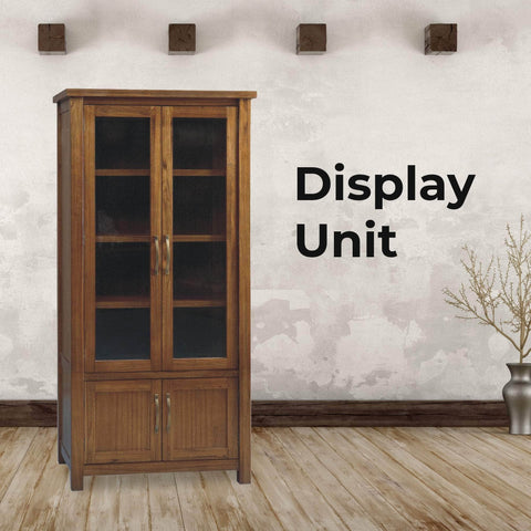 Display Unit Glass Door Bookcase Solid Mt Ash Timber Wood - Brown