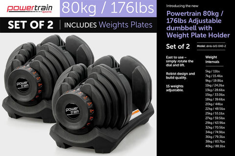 2x 40kg Adjustable Dumbbells Home Gym Set