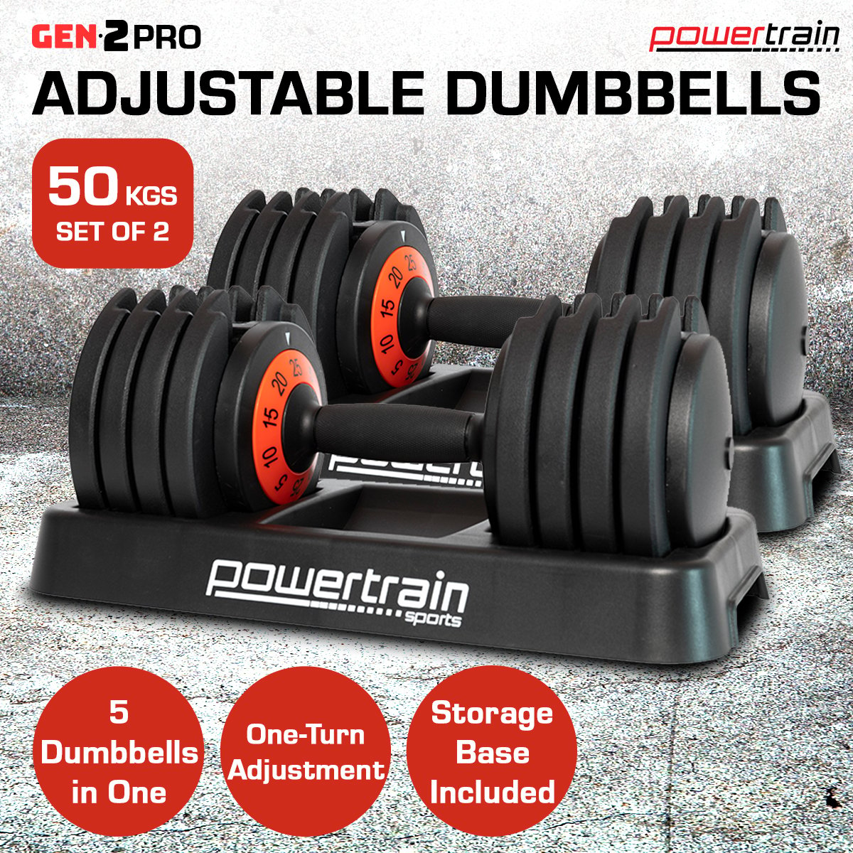 Pro Adjustable Dumbbell Set - 50kg