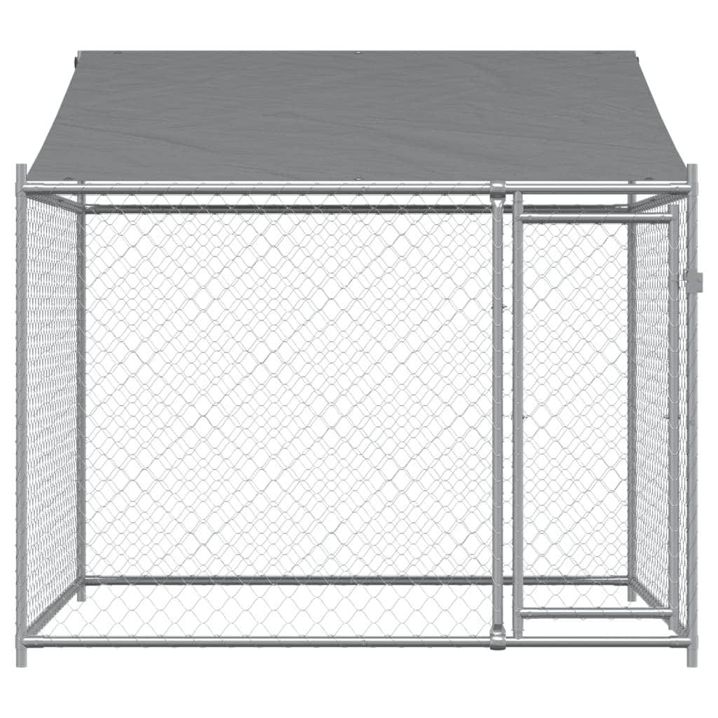 Dog Cage with Roof and Door Grey Galvanised Steel