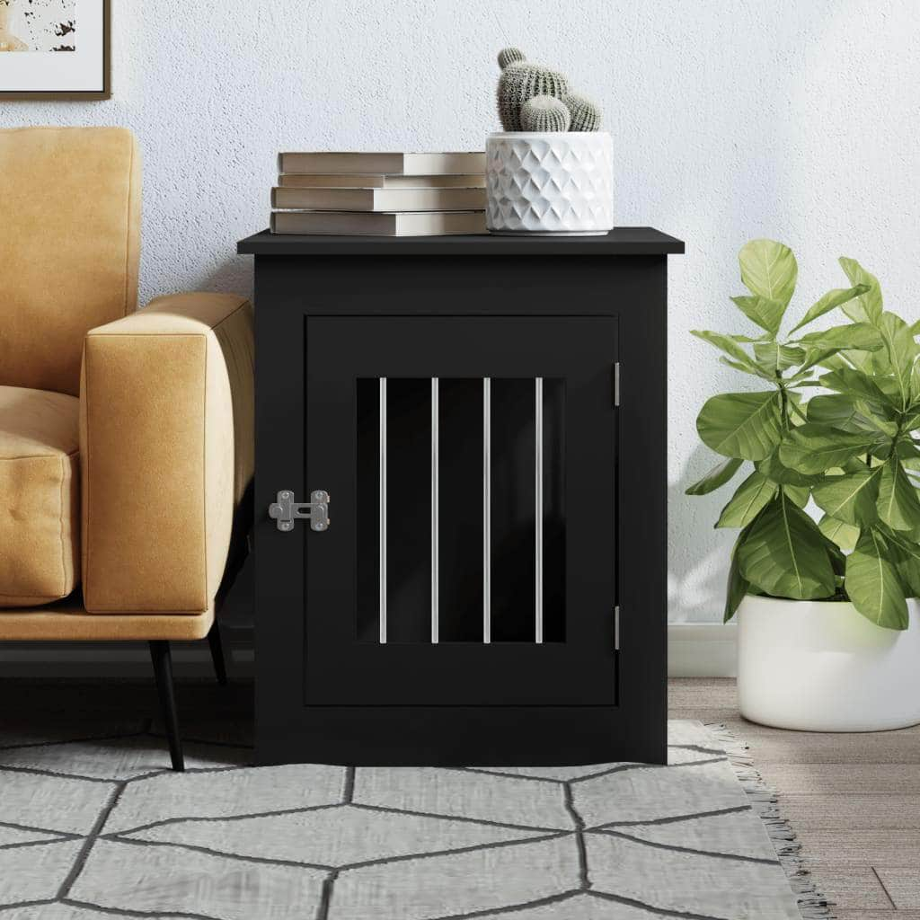 Dog Crate Furniture Engineered Wood- White/Black