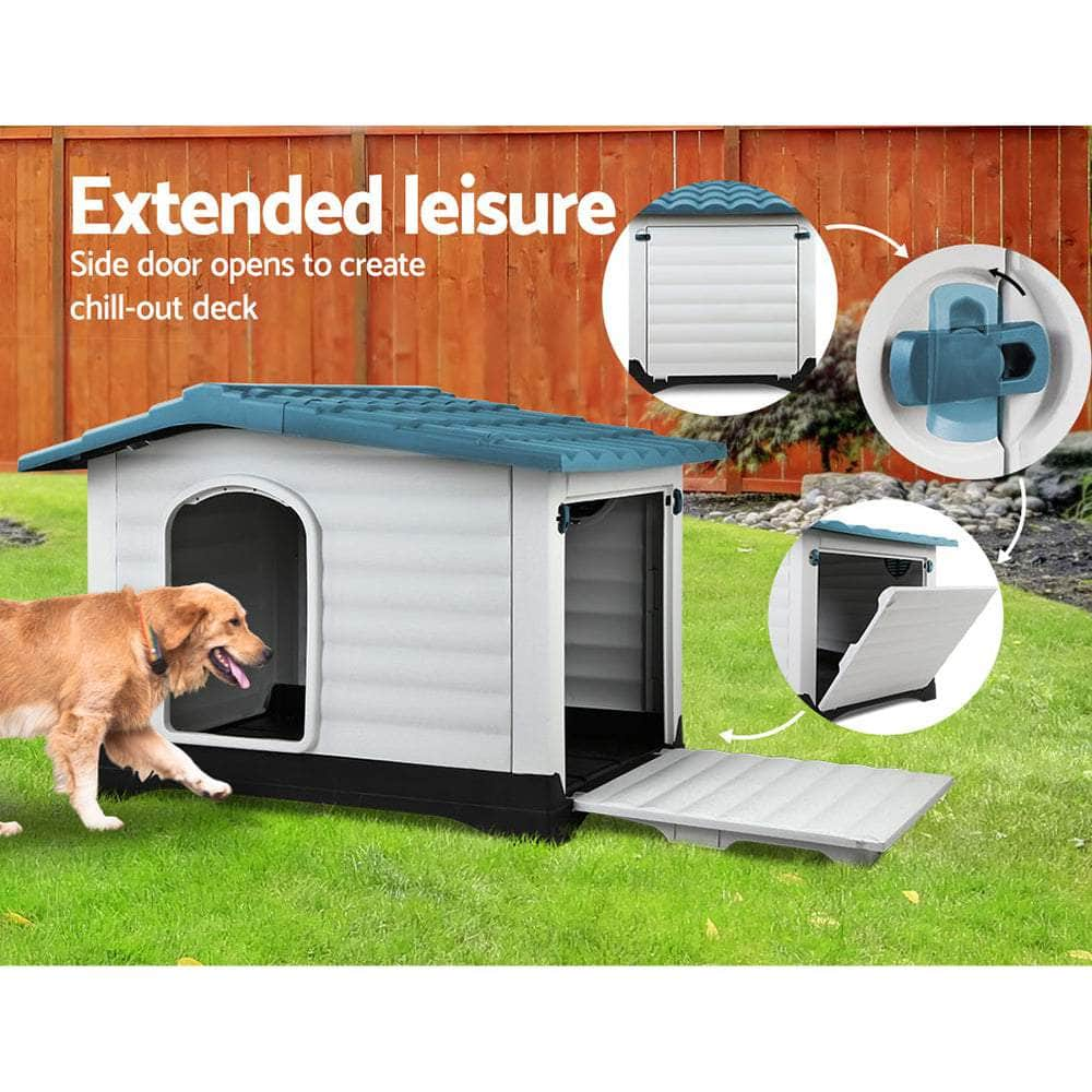 Dog Kennel House Extra Large Outdoor Plastic Puppy Pet Cabin Shelter Xl Blue