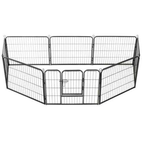 Dog Playpen 8 Panels Steel Black M