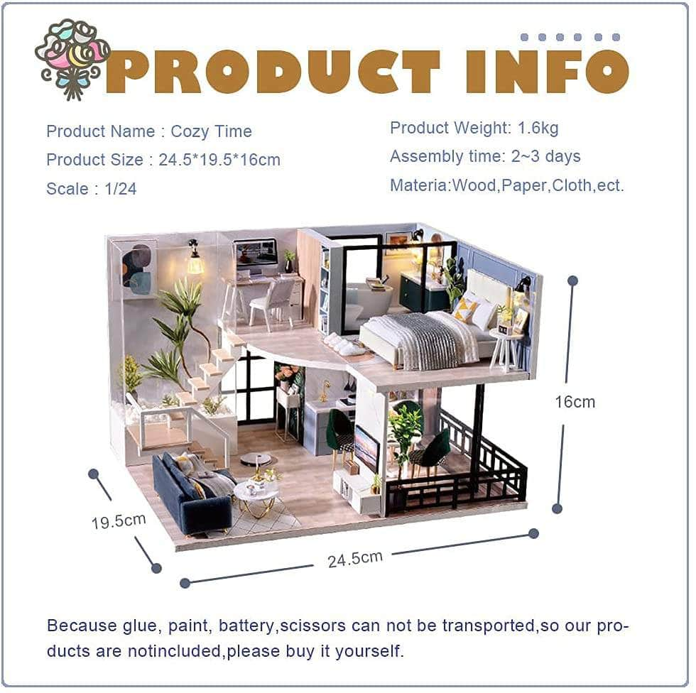 Dollhouse Miniature With Furniture Kit, Dust Proof, Music - Cozy Time