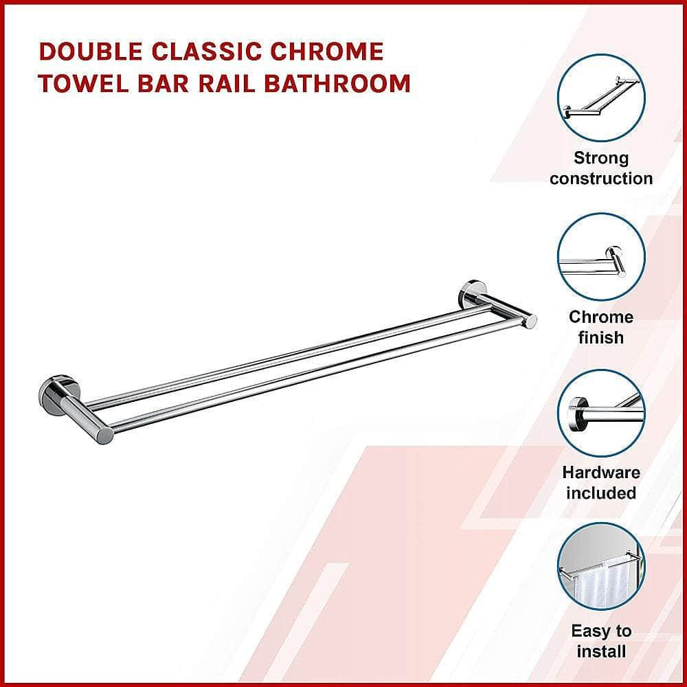 Double Classic Chrome Towel Bar Rail Bathroom