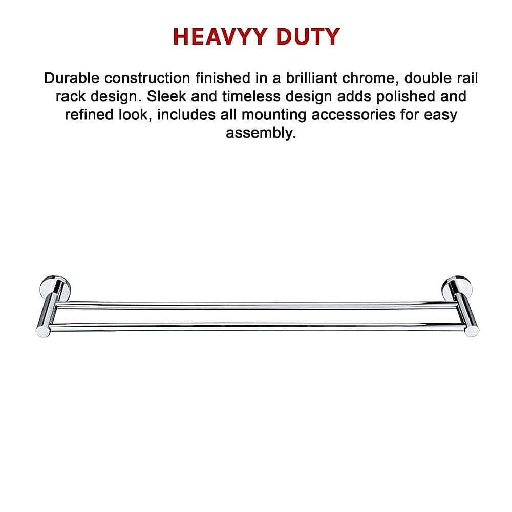 Double Classic Chrome Towel Bar Rail Bathroom