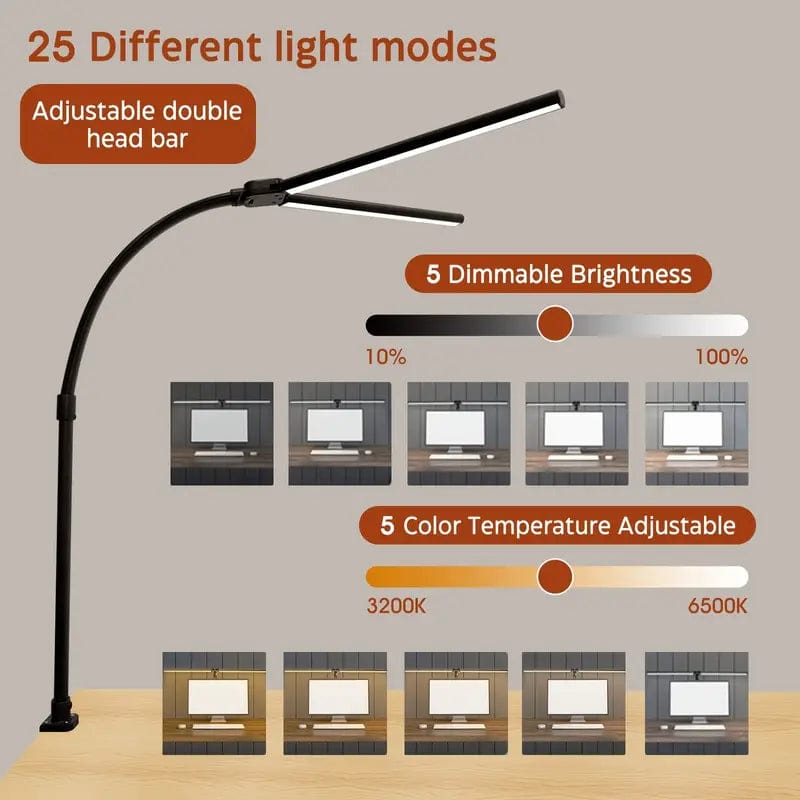 Double-Head LED Desk Lamp for Office | 24W, 5 Color Modes, and Eye Protection