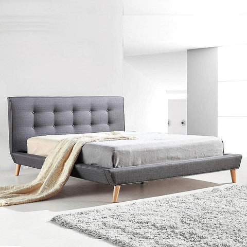 Double Linen Fabric Deluxe Bed Frame Grey