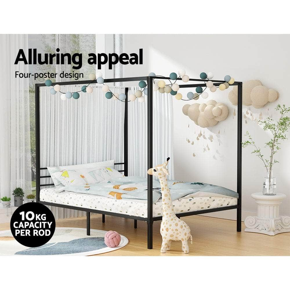 Double/Queen Metal Four-Poster Bed Frame - Black