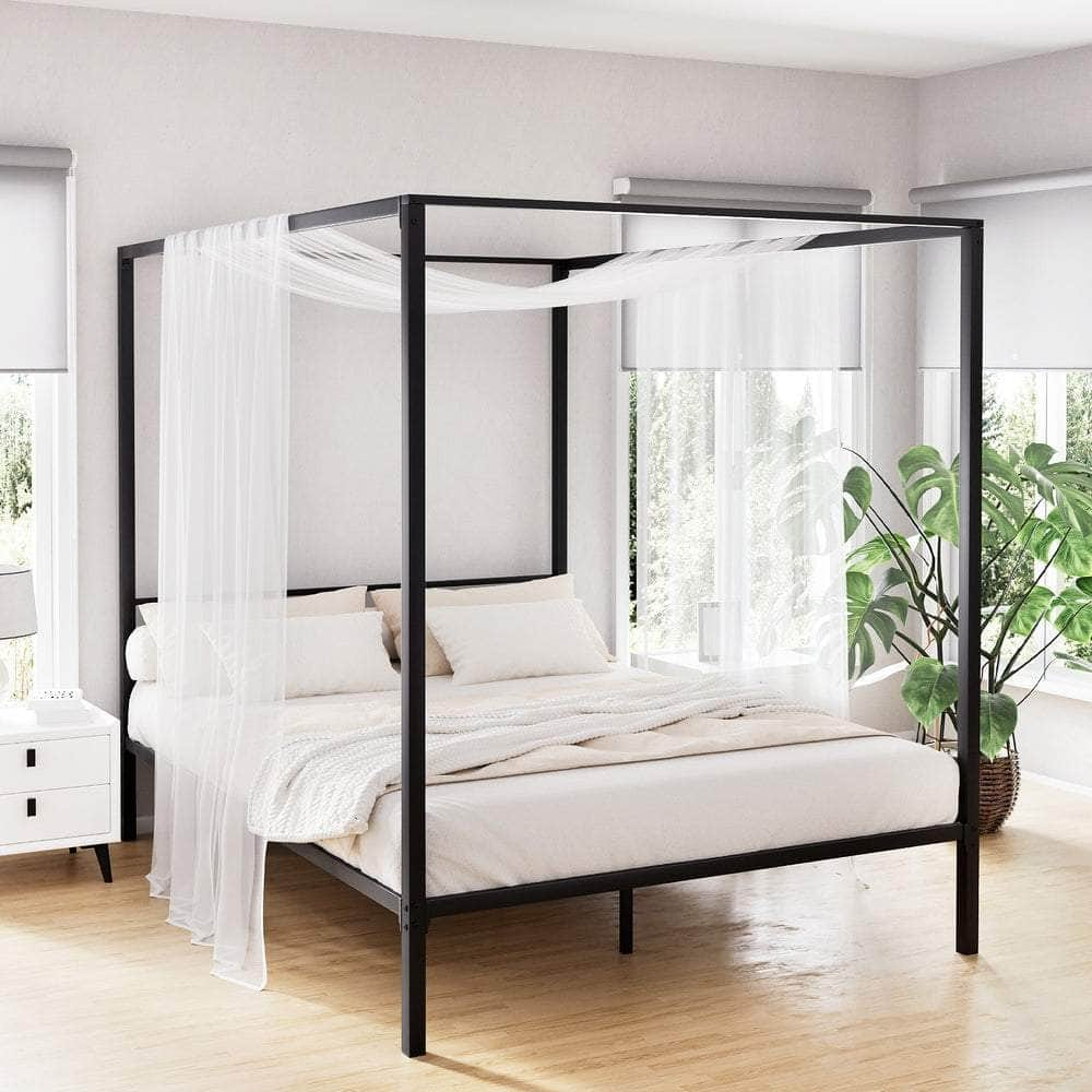 Double/Queen Metal Four-Poster Bed Frame - Black