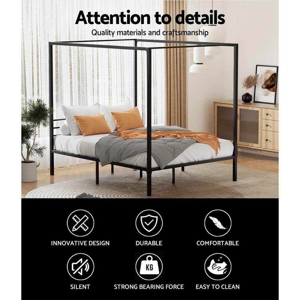 Double/Queen Metal Four-Poster Bed Frame - Black