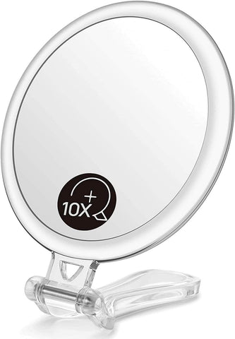 Double-Sided 1X/10X Magnifying Foldable Makeup Mirror For Handheld