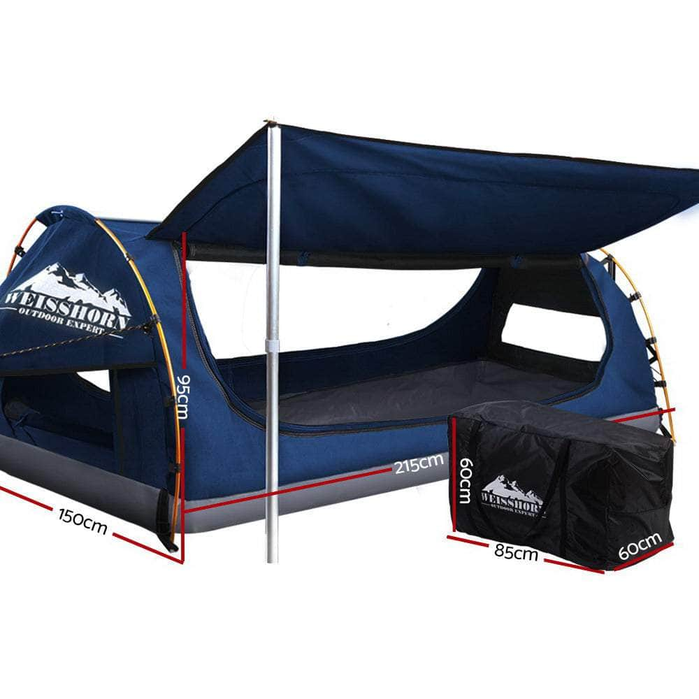 Double Swag Camping Swags Canvas Free Standing Dome Tent Dark Blue