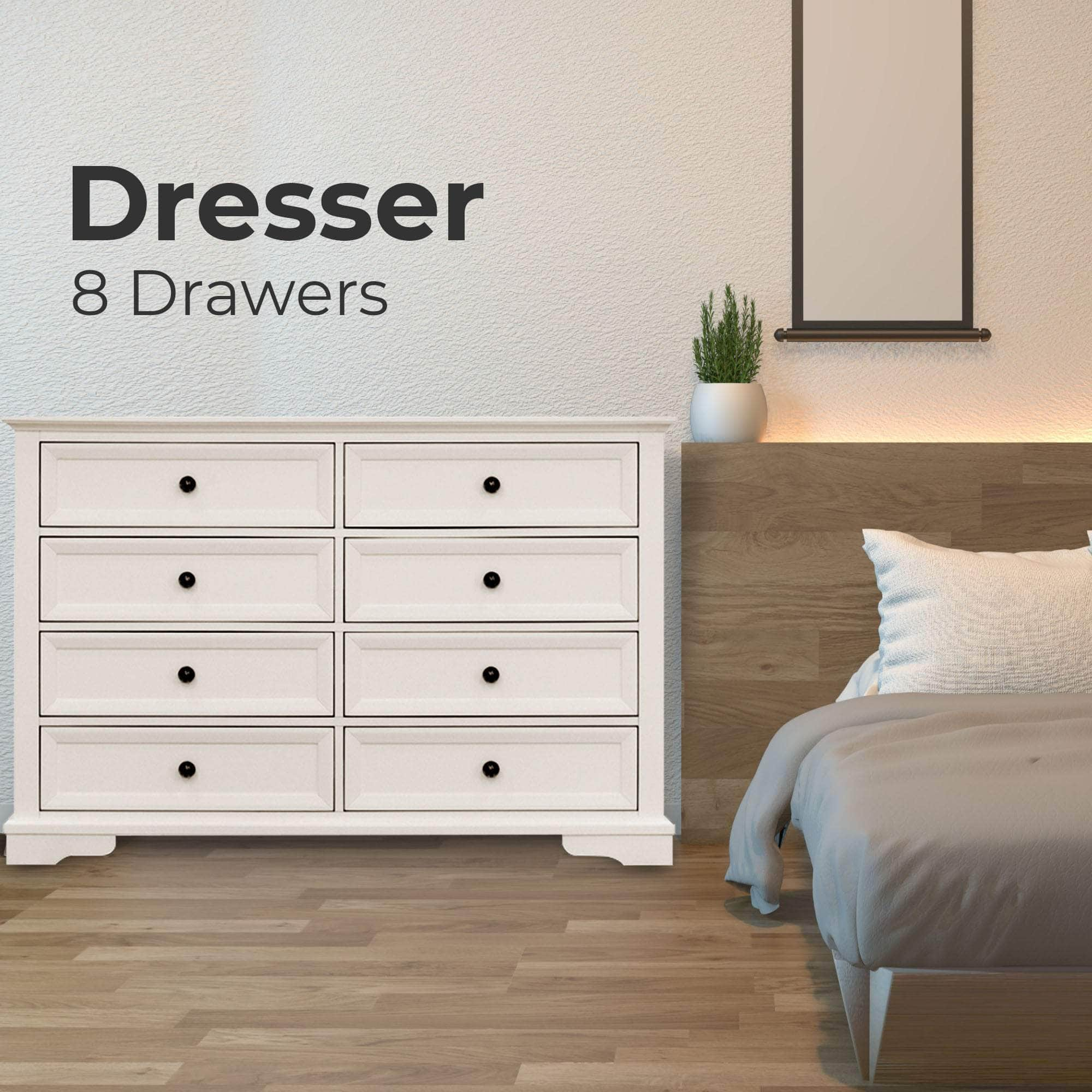 Dresser 8 Chest Of Drawers Bedroom Acacia Timber Storage Cabinet - White