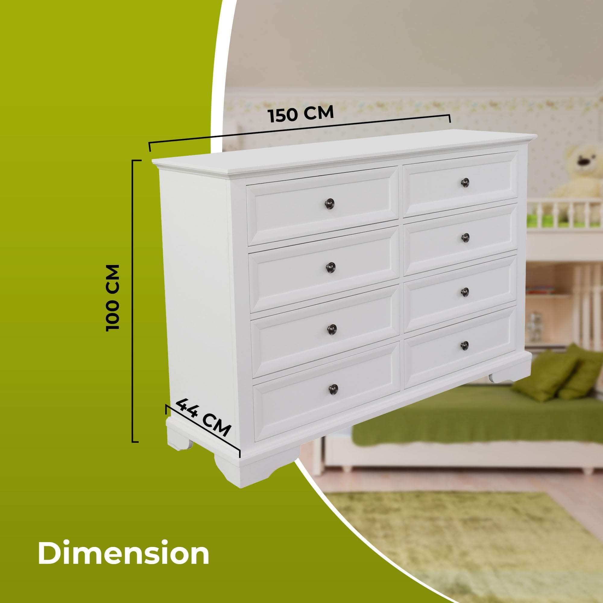 Dresser 8 Chest Of Drawers Bedroom Acacia Timber Storage Cabinet - White