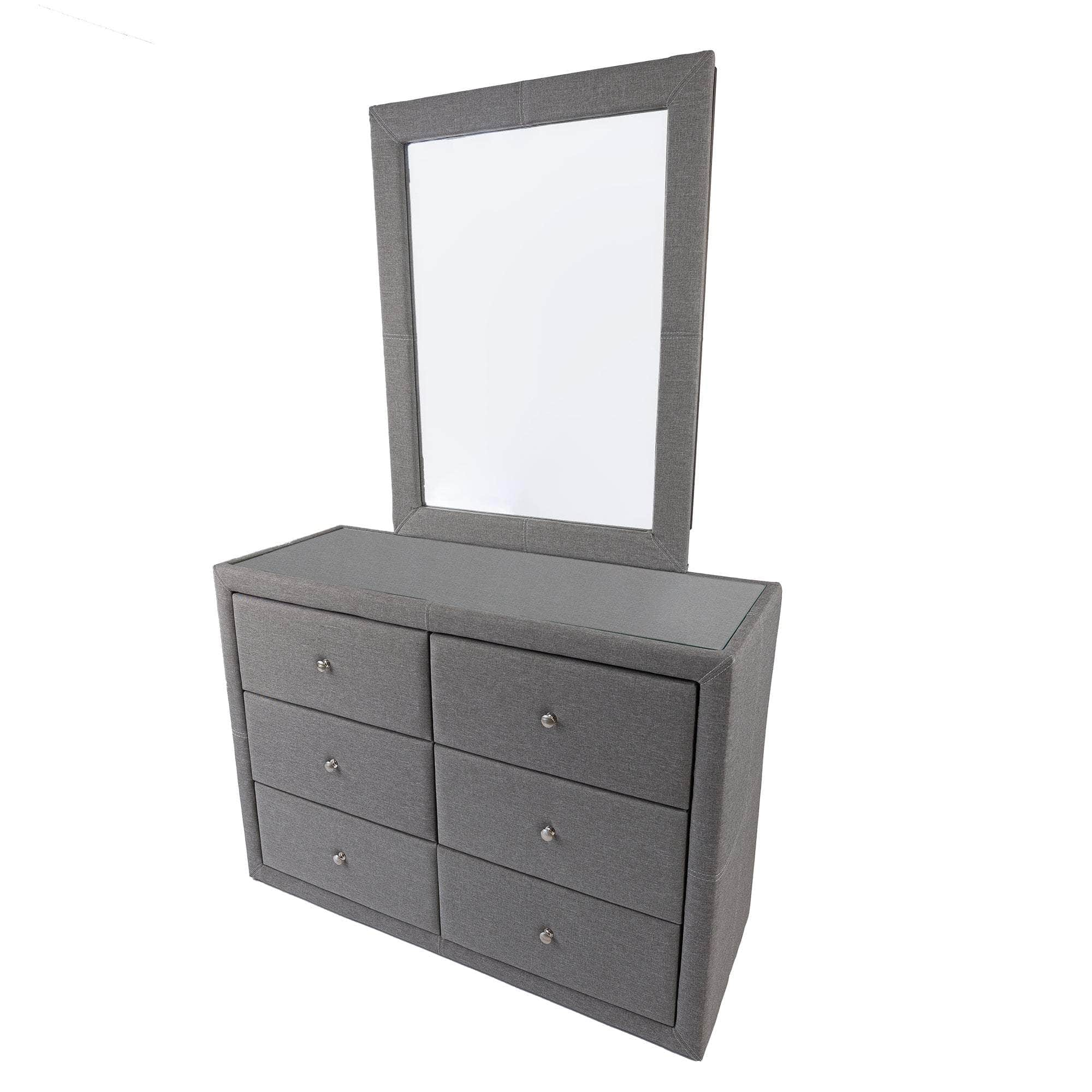 Dresser Mirror 6 Chest Of Drawers Bedroom Storage Cabinet - Light Grey