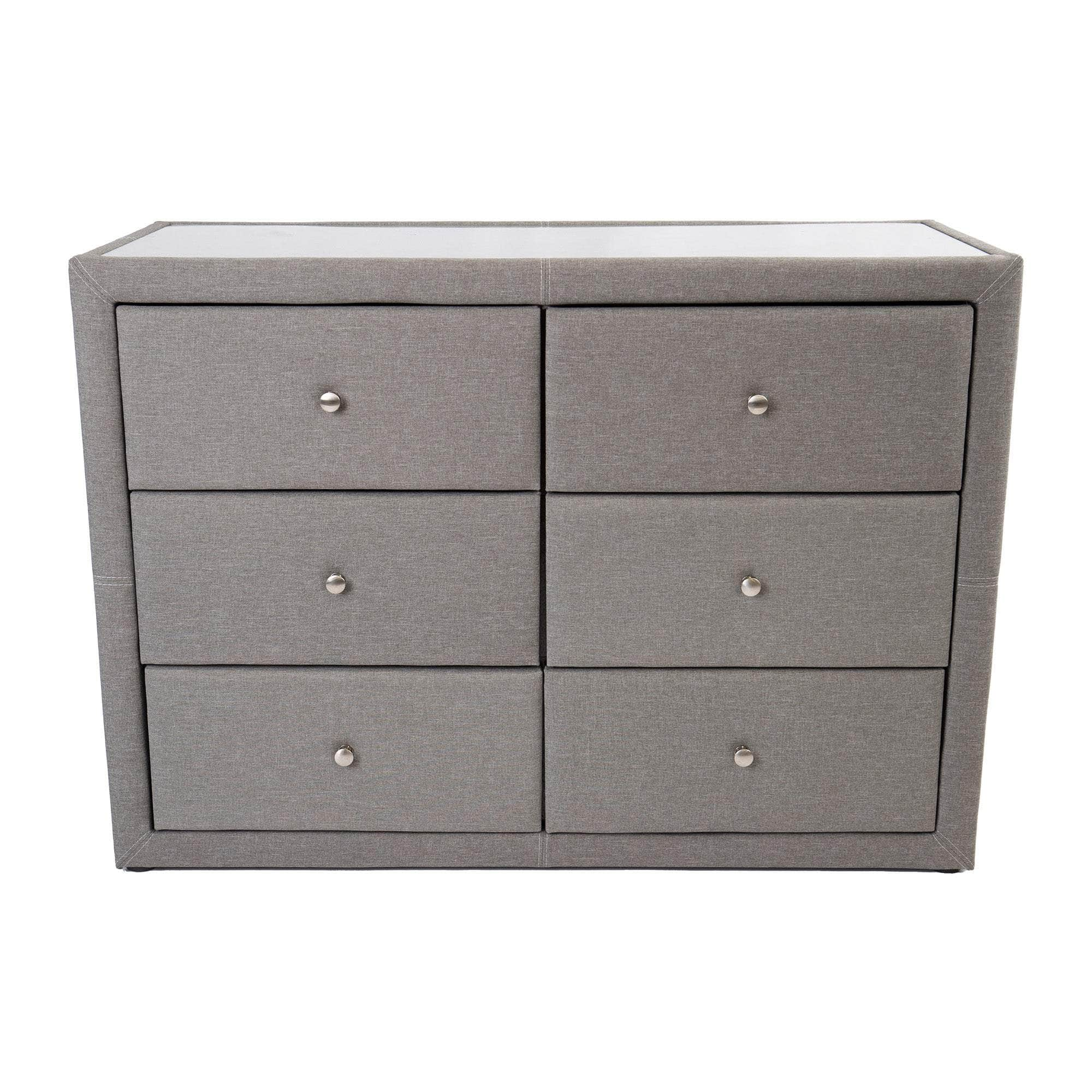 Dresser Mirror 6 Chest Of Drawers Bedroom Storage Cabinet - Light Grey