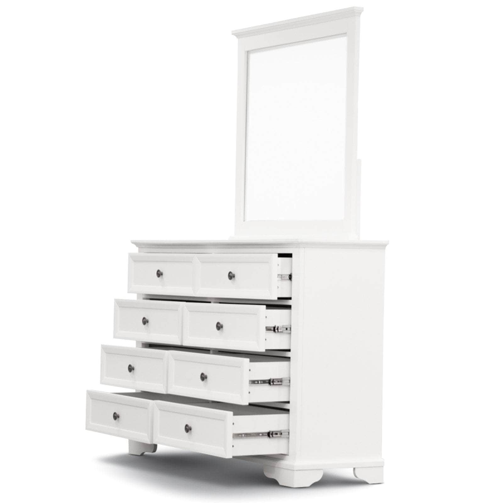 Dresser Mirror 8 Chest Of Drawers Bedroom Timber Storage Cabinet - White