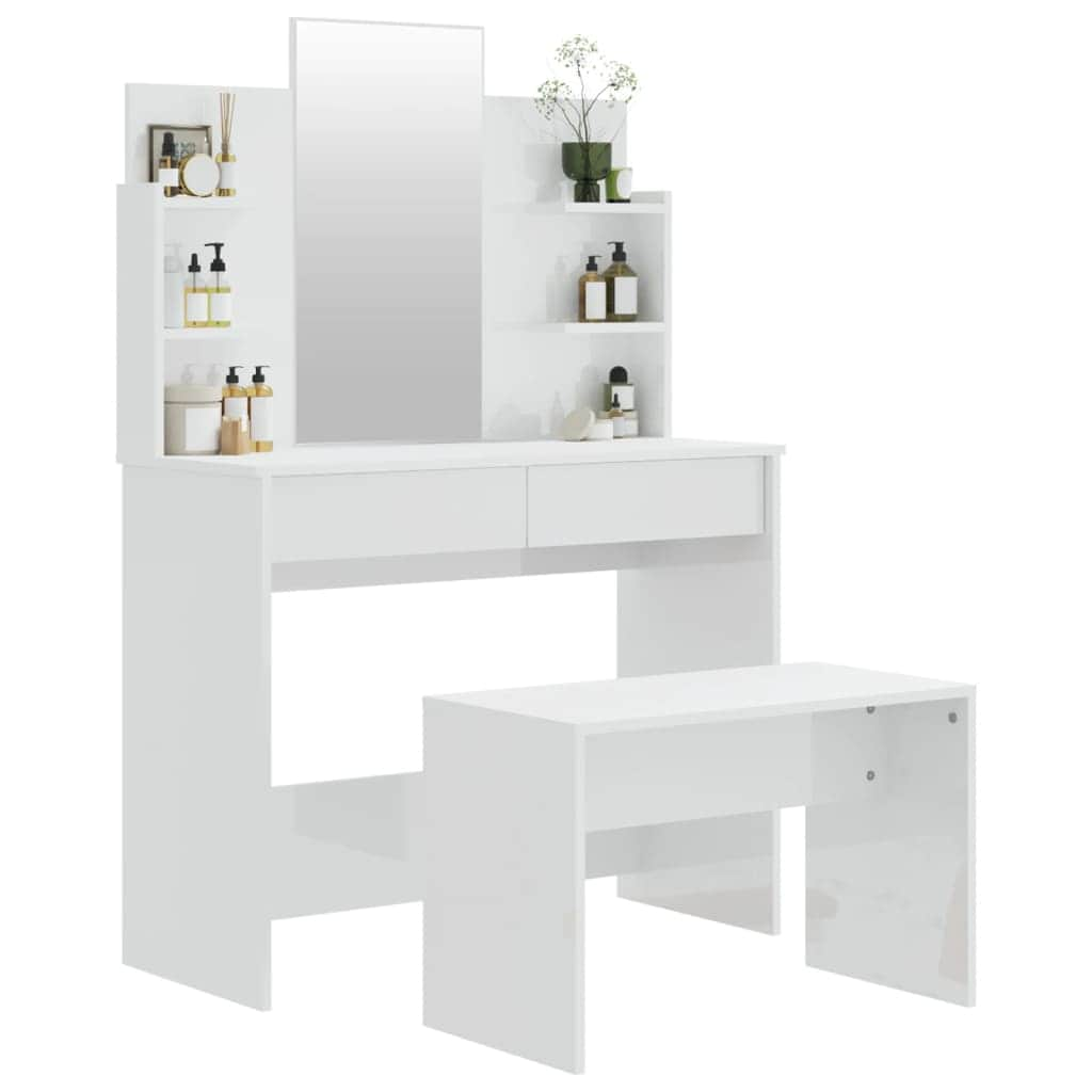 Dressing Table Set High Gloss - White