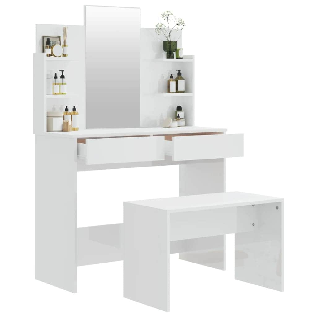 Dressing Table Set High Gloss - White