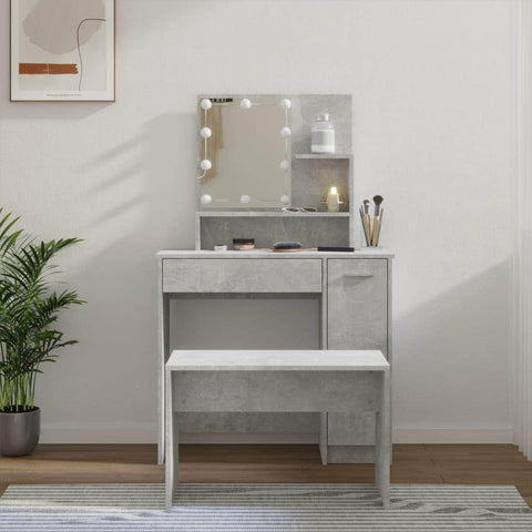 Dressing Table Set with LED Concrete Engineered Wood