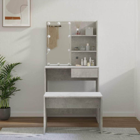 Dressing Table Set with LED Concrete Grey Engineered Wood