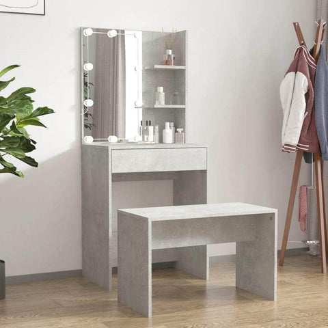 Dressing Table Set with LED Grey Engineered Wood