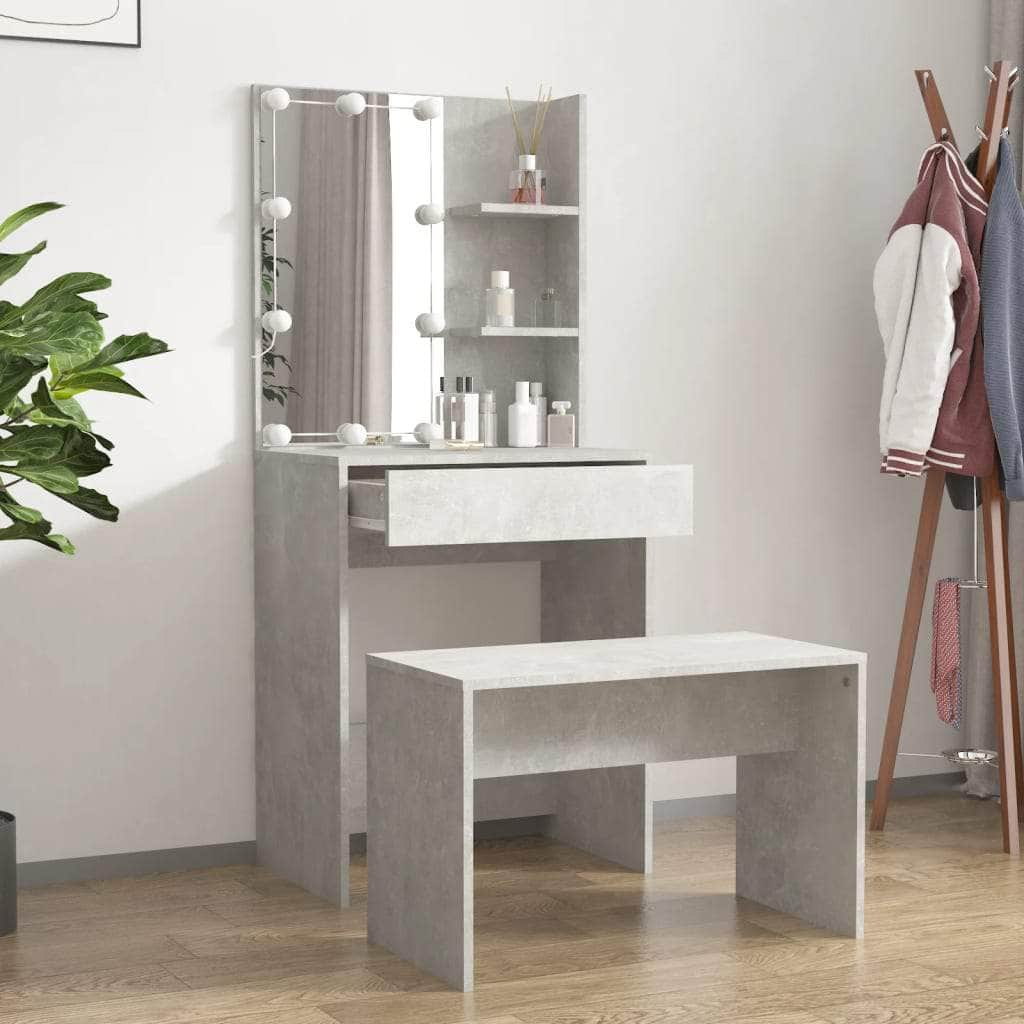 Dressing Table Set with LED Grey Engineered Wood