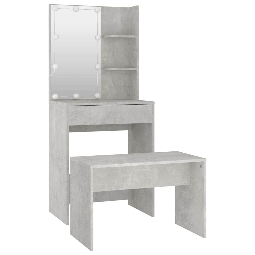 Dressing Table Set with LED Grey Engineered Wood