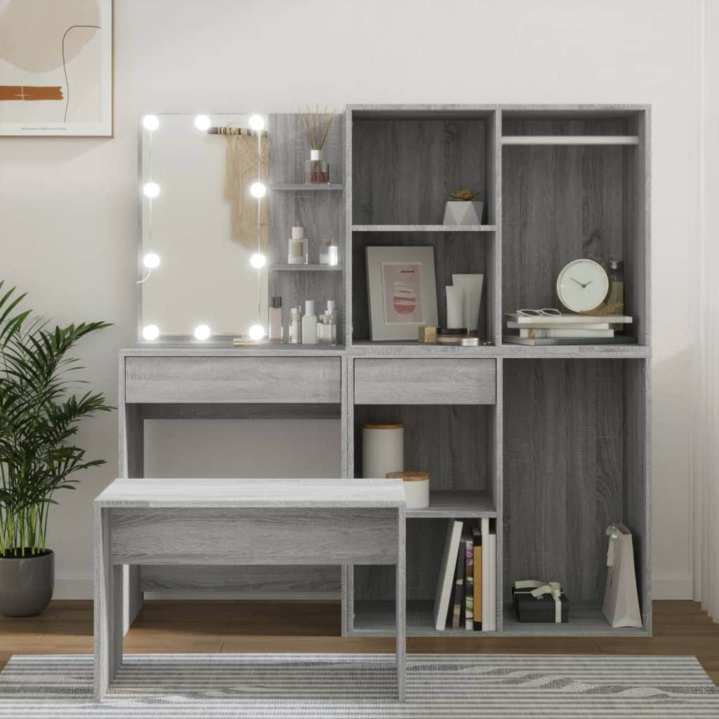 Dressing Table Set with LED Grey Sonoma Engineered Wood