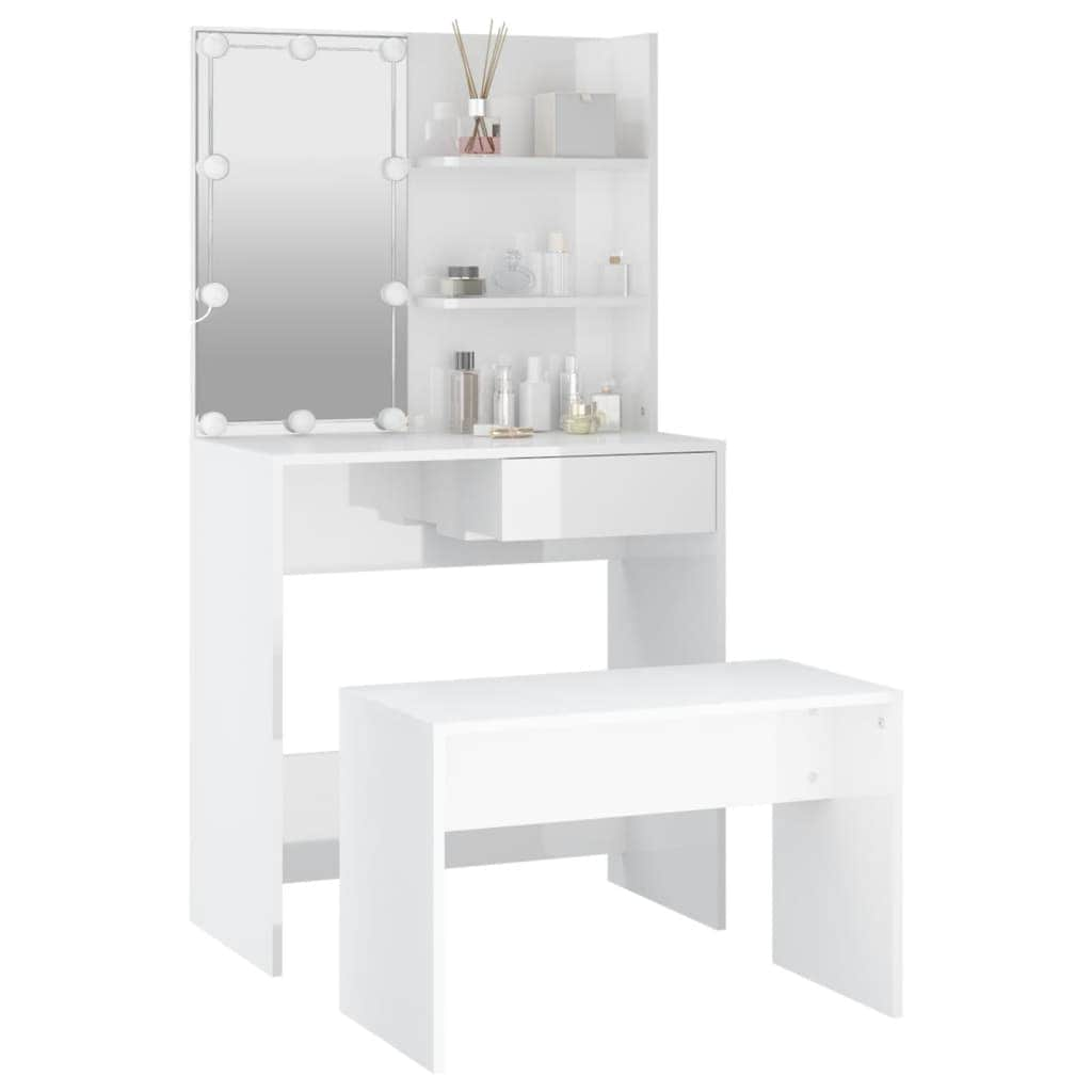 Dressing Table Set with LED High Gloss White