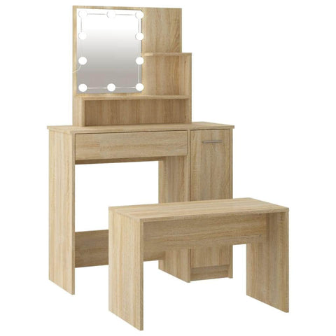 Dressing Table Set with LED - Oak