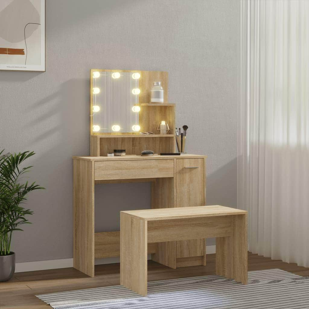 Dressing Table Set with LED - Oak