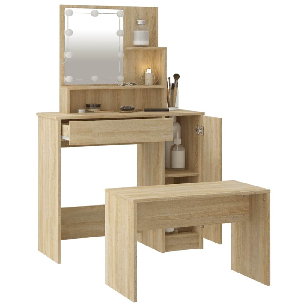 Dressing Table Set with LED - Oak