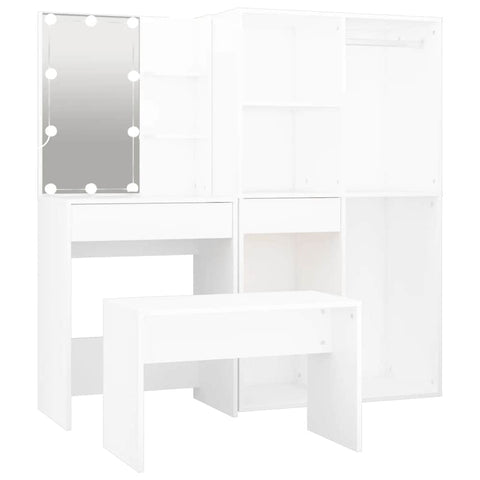 Dressing Table Set with LED - White Engineered Wood