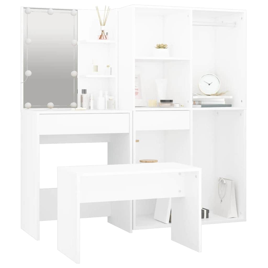 Dressing Table Set with LED - White Engineered Wood