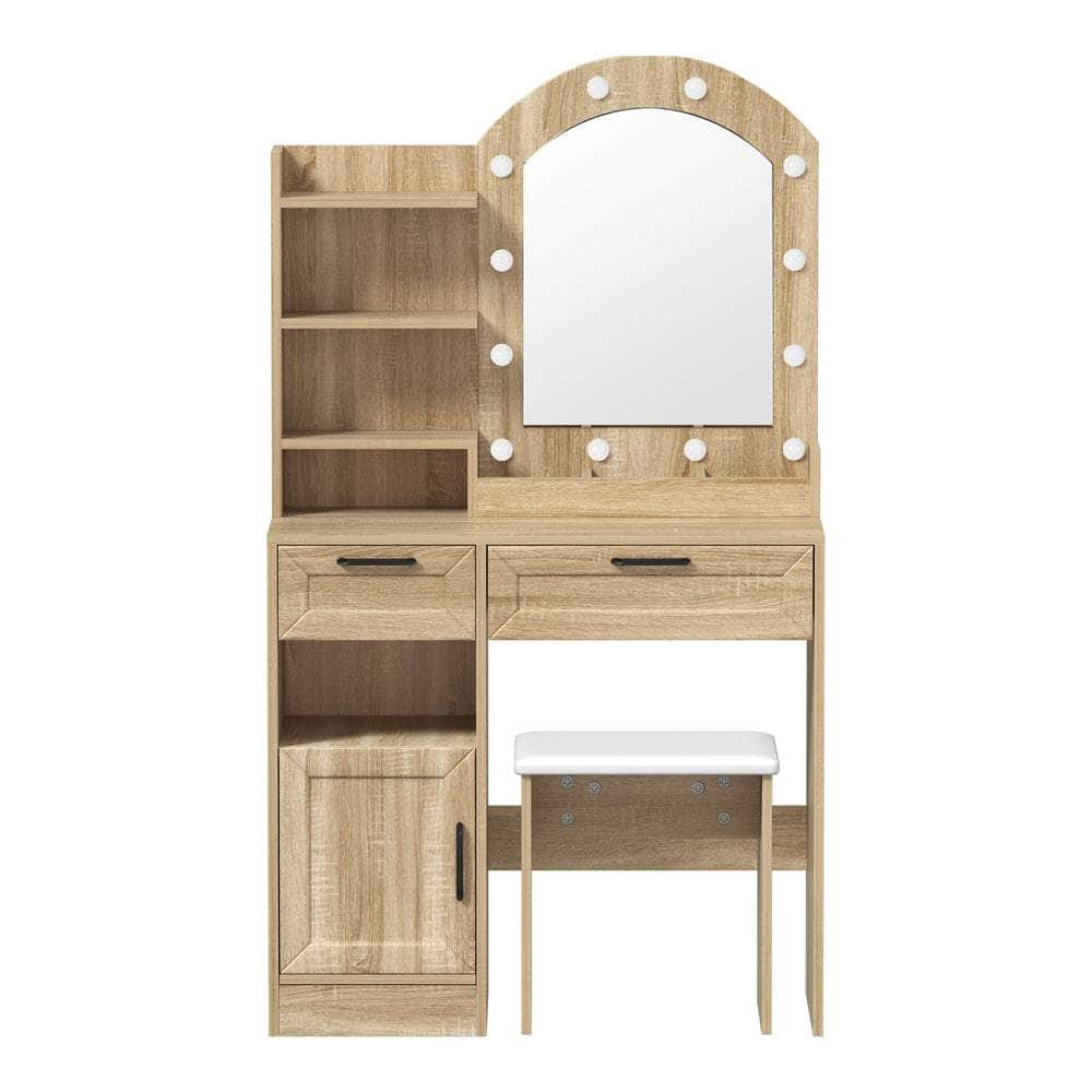 Dressing Table Stool Set Arch Mirror 12 LED Bulbs Natural