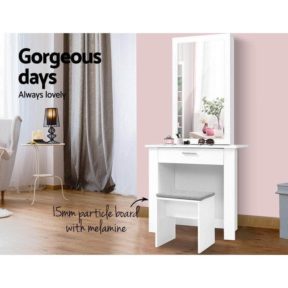 Dressing Table Stool Set Sliding Mirror White Demi