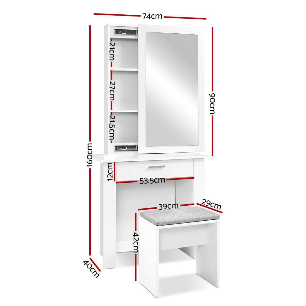 Dressing Table Stool Set Sliding Mirror White Demi