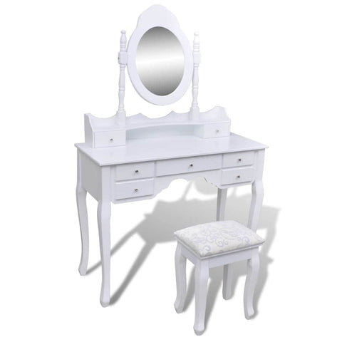 Dressing Table with Mirror and Stool 7 Drawers White