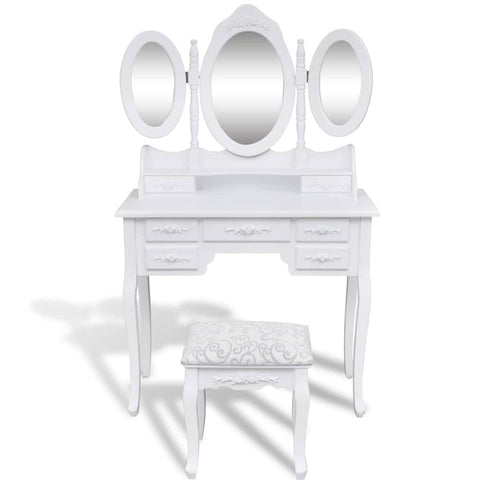 Dressing Table with Stool and 3 Mirrors White