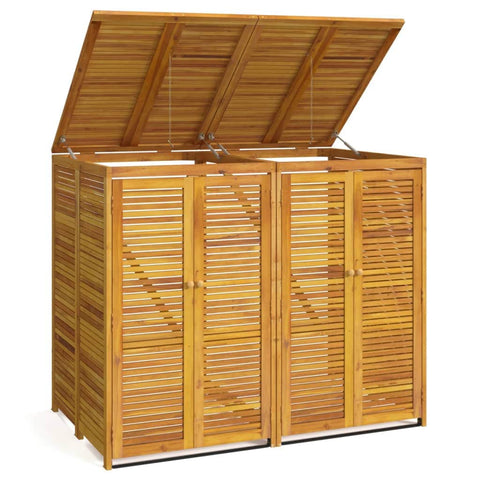 Dual-Compartment Wooden Trash Bin Shelter: Acacia Double Garbage Shed